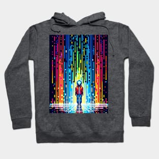 Digital Rain Solace - Vibrant 8-Bit Pixel Art Hoodie